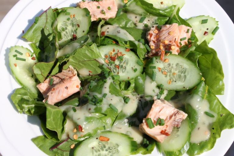 Wild Salmon Salad with Rhubarb-Lime Vinaigrette