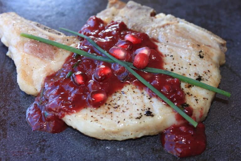 Grilled Pork Chops with Pomegranate Reduction