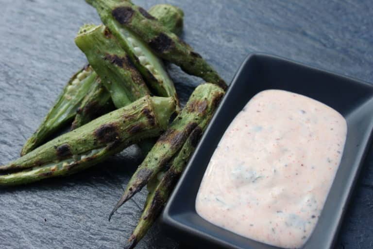 Grilled Okra with Smoked Paprika Dip