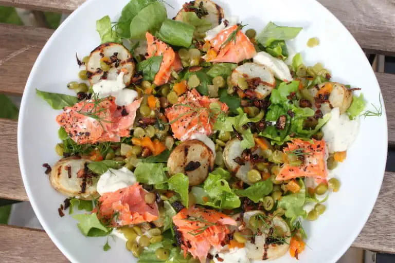 Lentil Salad with Grilled Salmon & Potatoes