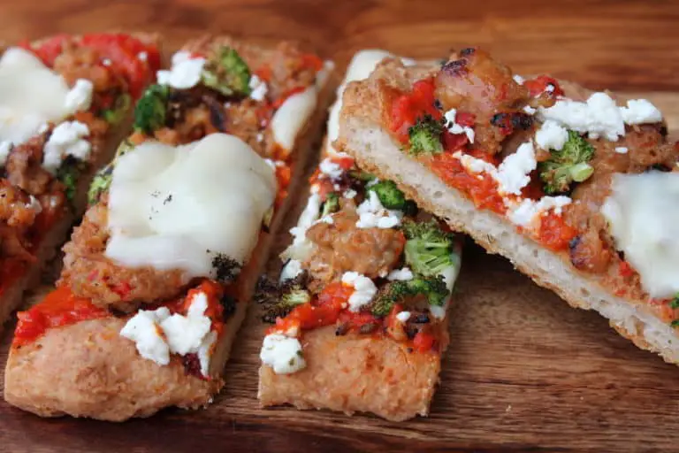 Roasted Red Pepper Flatbread with Sausage & Charred Broccoli