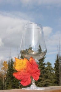 Wrap personalized silk leaves around wine glass