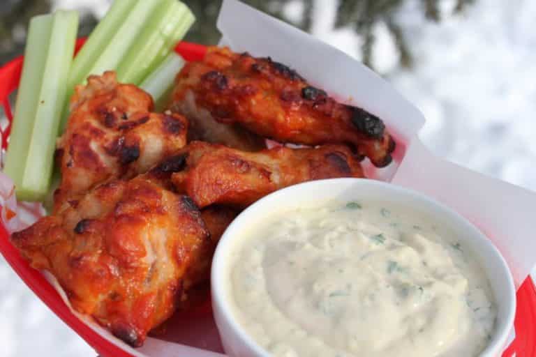 Hot Wings with Blue Cheese Avocado Dip